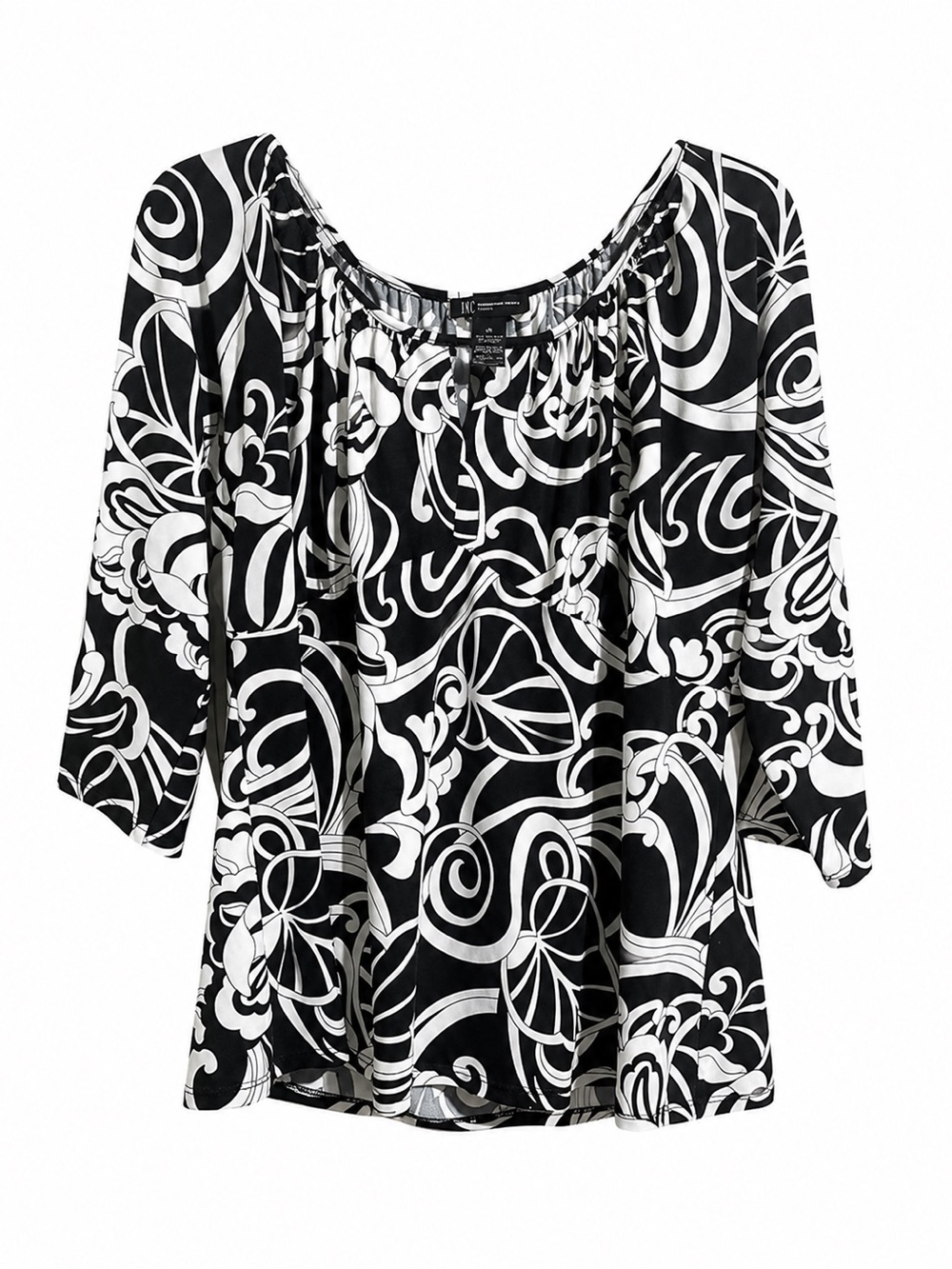 INC International Concepts Black & White Graphic Scoop Neck Blouse